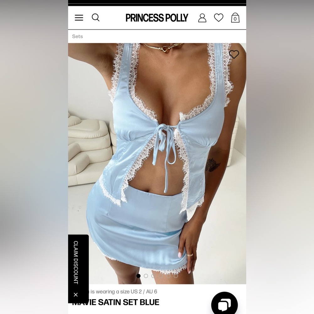 NWT Princess Polly Mavie Satin Set Blue